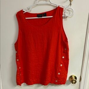 RACHEL Rachel Roy Red Sleeveless 100% Linen Tank with Side Button Detail Sz L